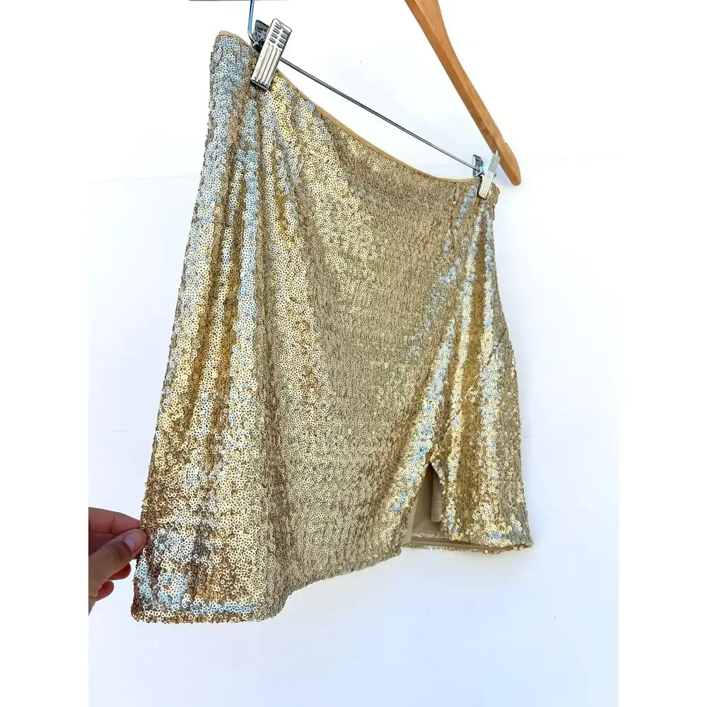 Walter Baker Mallory Mini Skirt Short Gold Sequins Glam Going Out 10 Sparkly